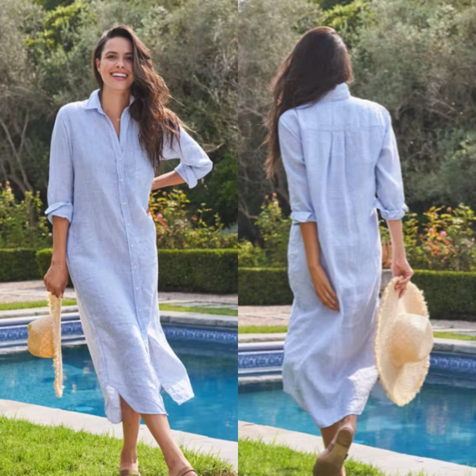 Frank & Eileen Rory Shirt Dress 100% Linen Maxi Size Xs Blue Stripe